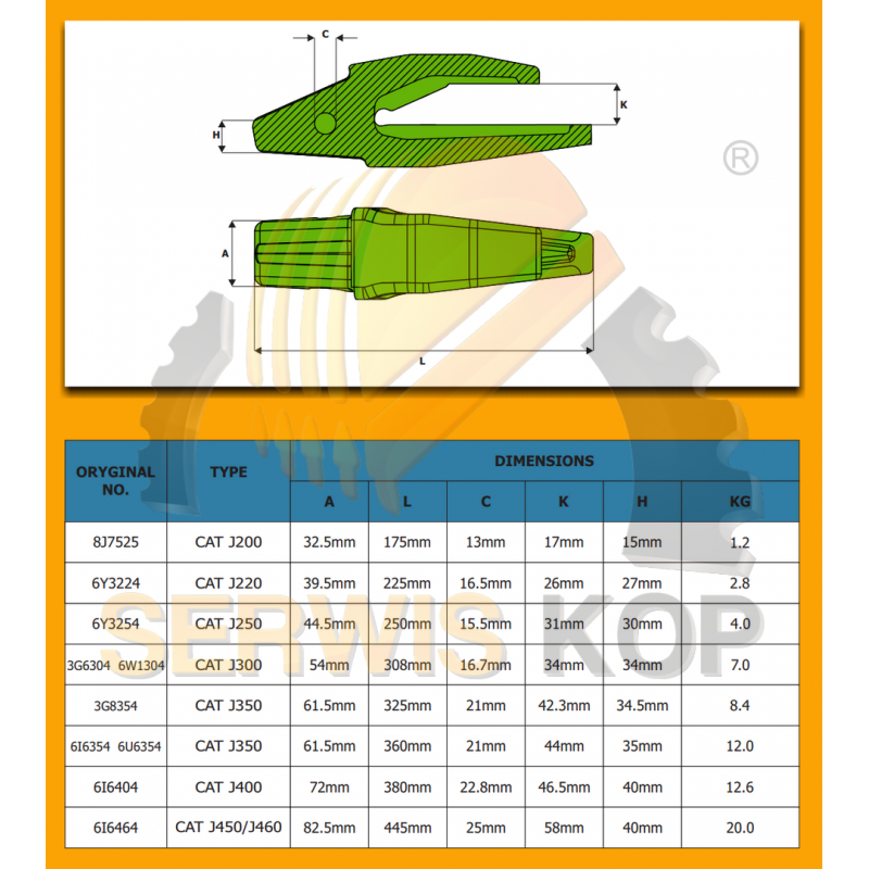 Bucket teeth adapter suitable for CAT J400