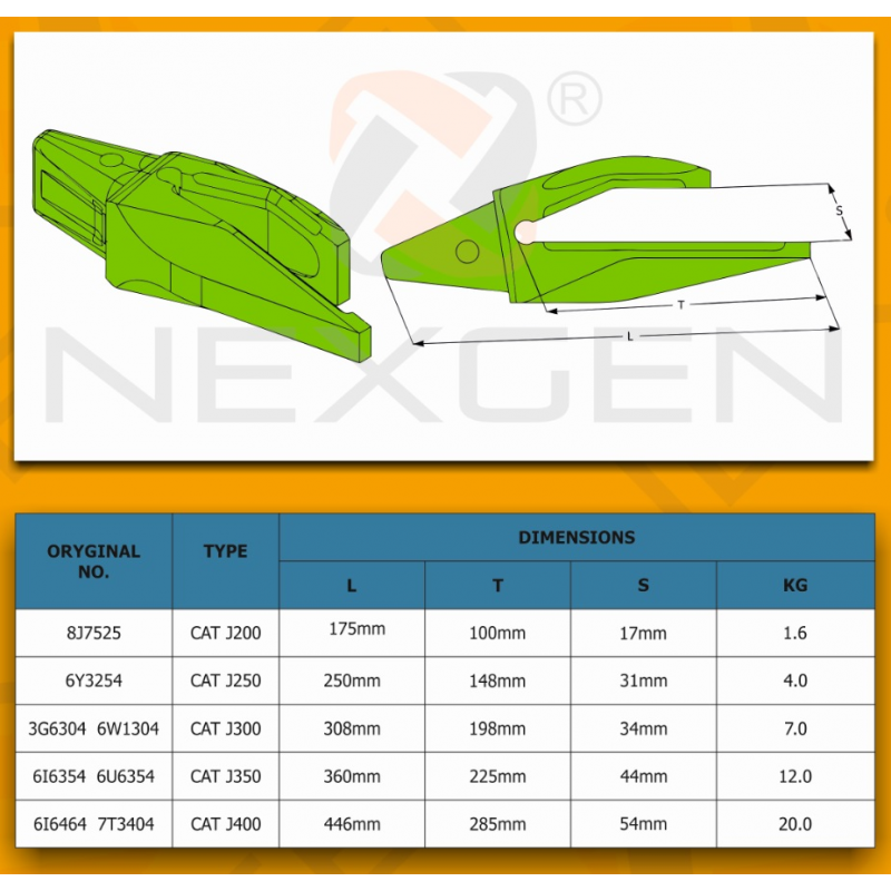 Bucket teeth adapter suitable for CAT J300