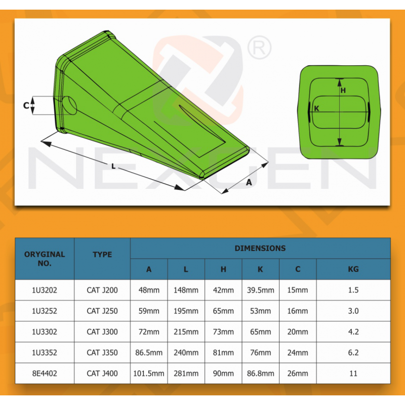 Tooth Bucket suitable for CAT J200