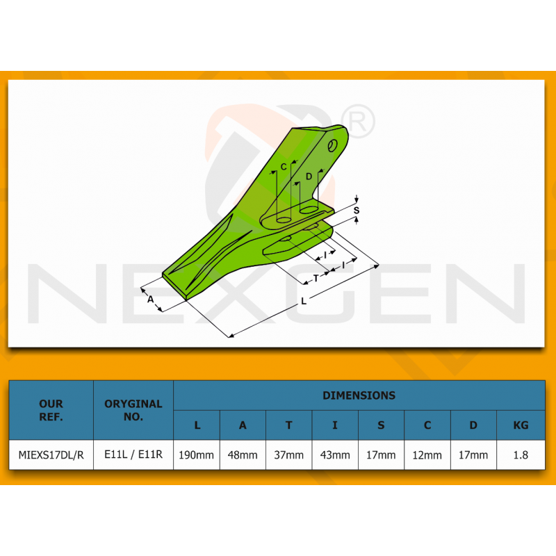 Tooth suitable for JCB MINI - right