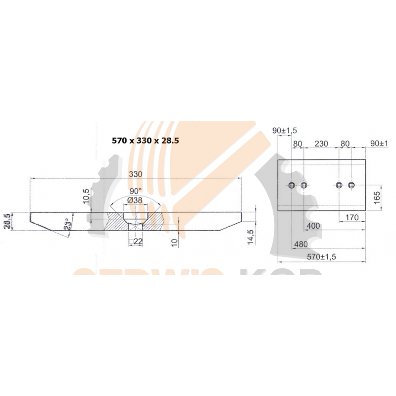 Blade suitable for Komatsu WA320 - 570x330x28.5