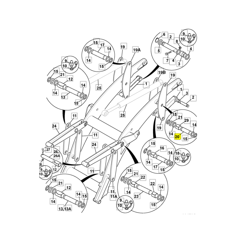 Штифт переднего рычага JCB 129x45 мм