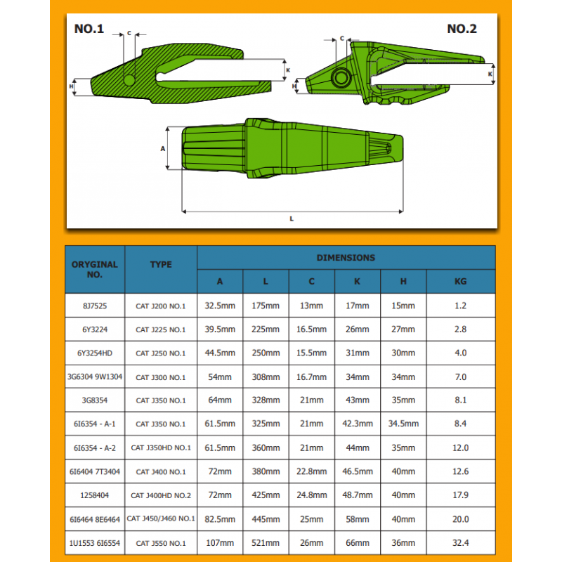 Bucket teeth adapter J450 / J460