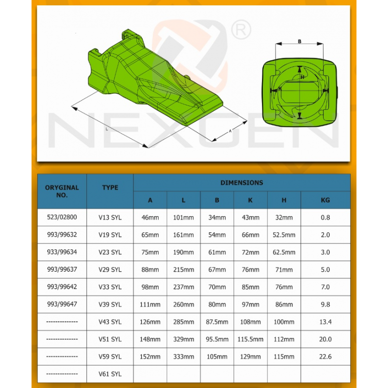 Tooth ESCO V39 SYL - Replacement