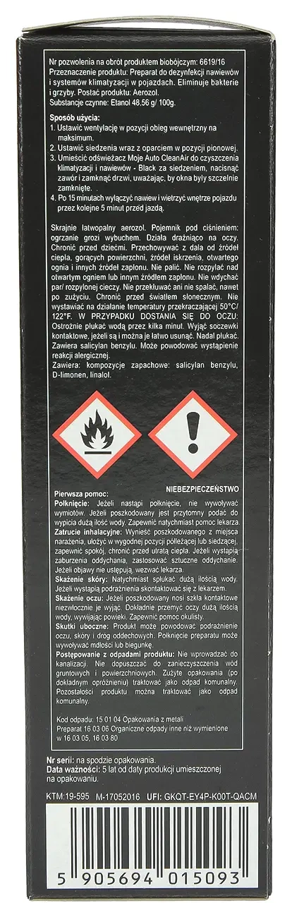 Освежитель воздуха и вентиляционных отверстий my AUTO CleanAir Black 150ml