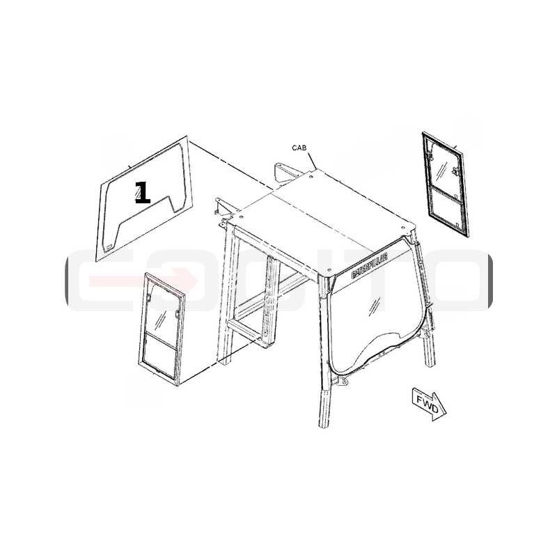 ЗАДНЕЕ СТЕКЛО ЛАМИНИРОВАННОЕ ШЕЛКОГРАФИЯ CAT 963D ГУСЕНИЧНЫЙ ПОГРУЗЧИК