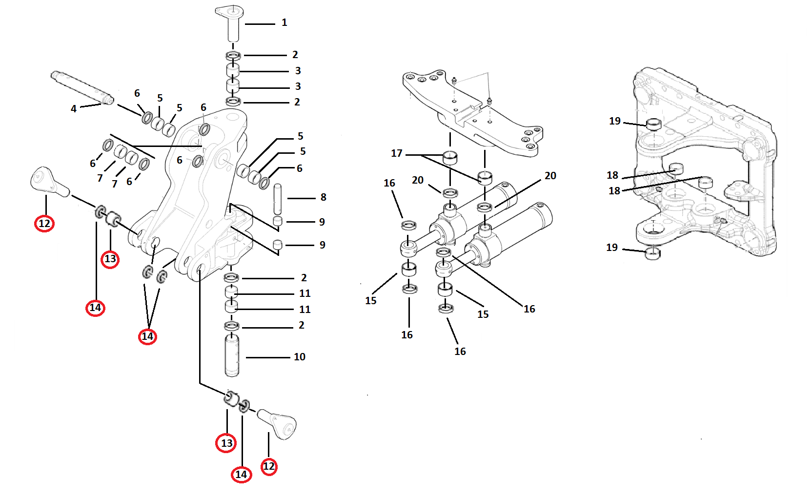 ШТИФТЫ + ВТУЛКИ NH 555E 575E 655E ЗАДНЯЯ БАБКА BOOM OEM