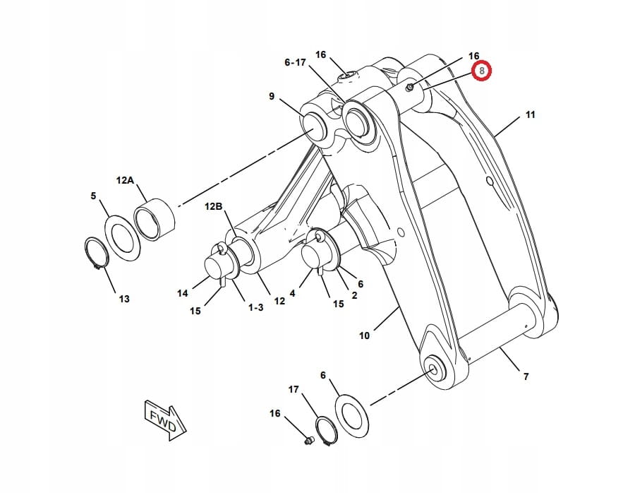 Штифт ковша CAT 428E2 442E2 428F 432F2 50X223