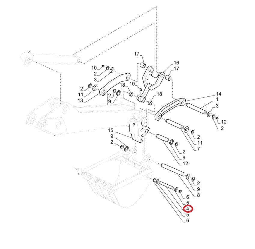 Штифт заднего ковша CASE 580 590 SR K T SM 38x245