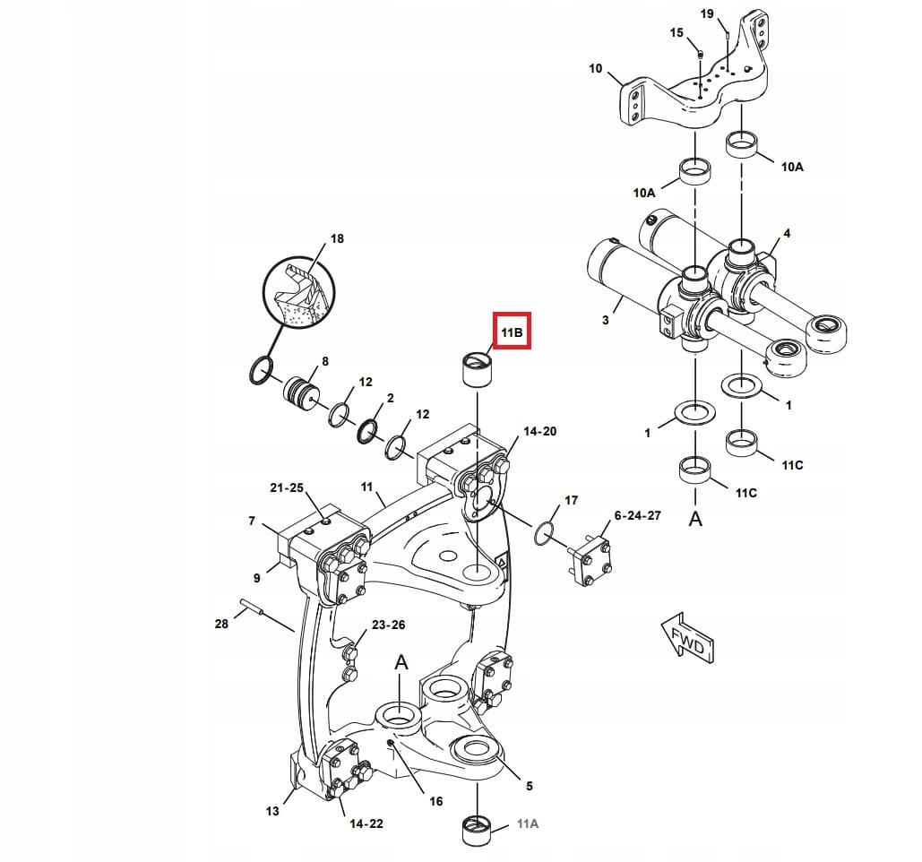 Втулка верхнего штифта задней бабки CAT 428F 65X75X65