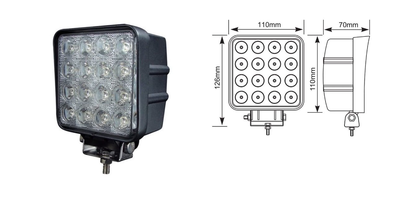 РАБОЧАЯ ЛАМПА 16 LED ГАЛОГЕННЫЙ ПРОЖЕКТОР 48W 12V 24V