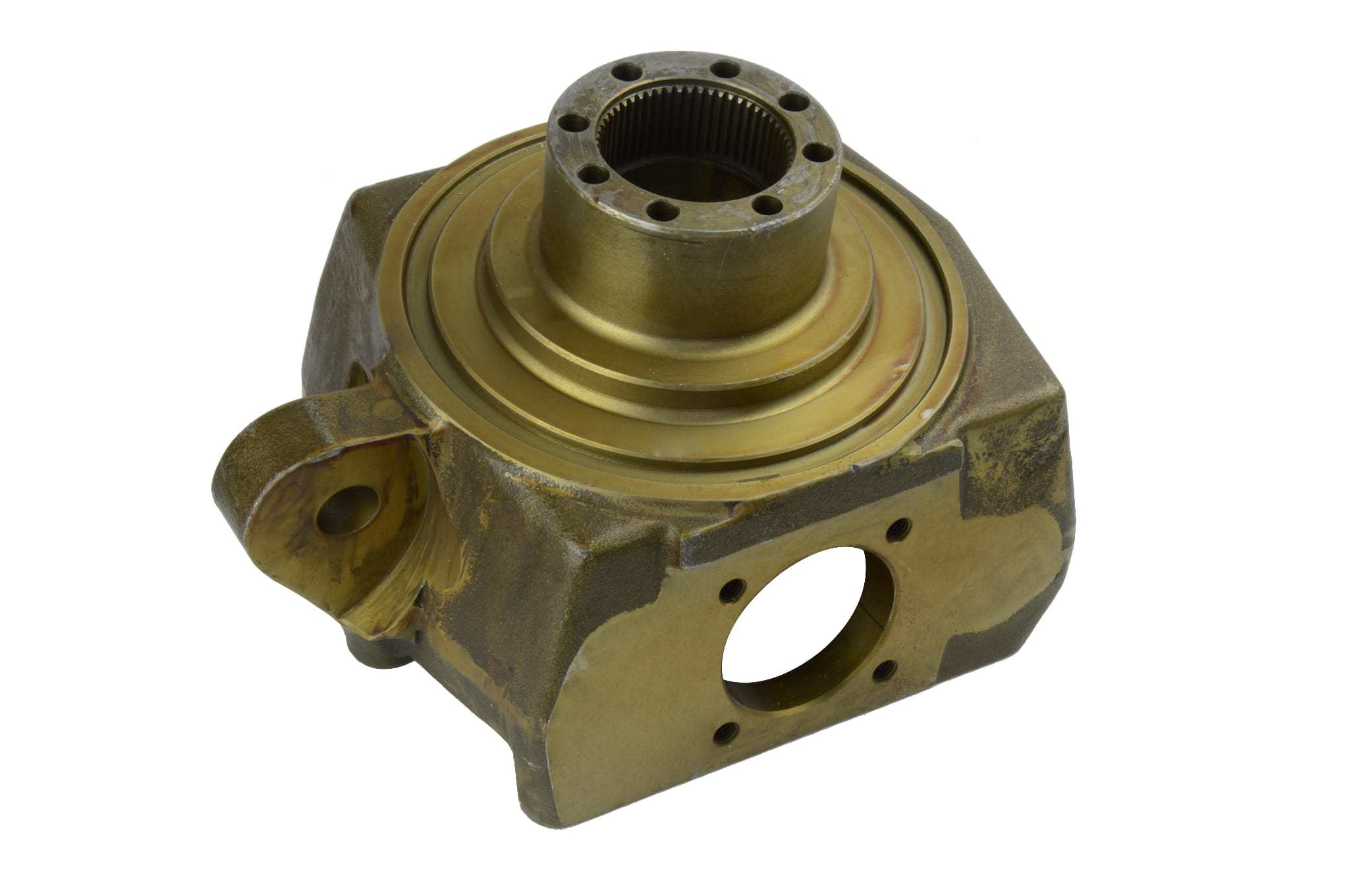 Установка передней левой поворотной опоры на CAT 428C, 428D, 432D (большинство ZF)