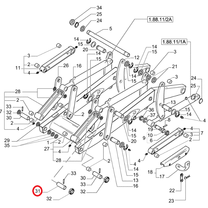 Штифт крепления переднего ковша NH 45x205
