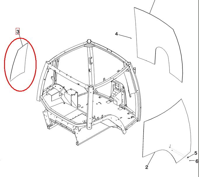 БОКОВОЕ СТЕКЛО ЛЕВОЕ НАКЛОННОЕ NEW HOLLAND CASE 242539A4