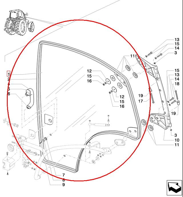 СТЕКЛО ДВЕРИ ПРАВОЕ NEW HOLLAND CASE STEYR 84280178 - 87560791 - 87528172 - 82027356