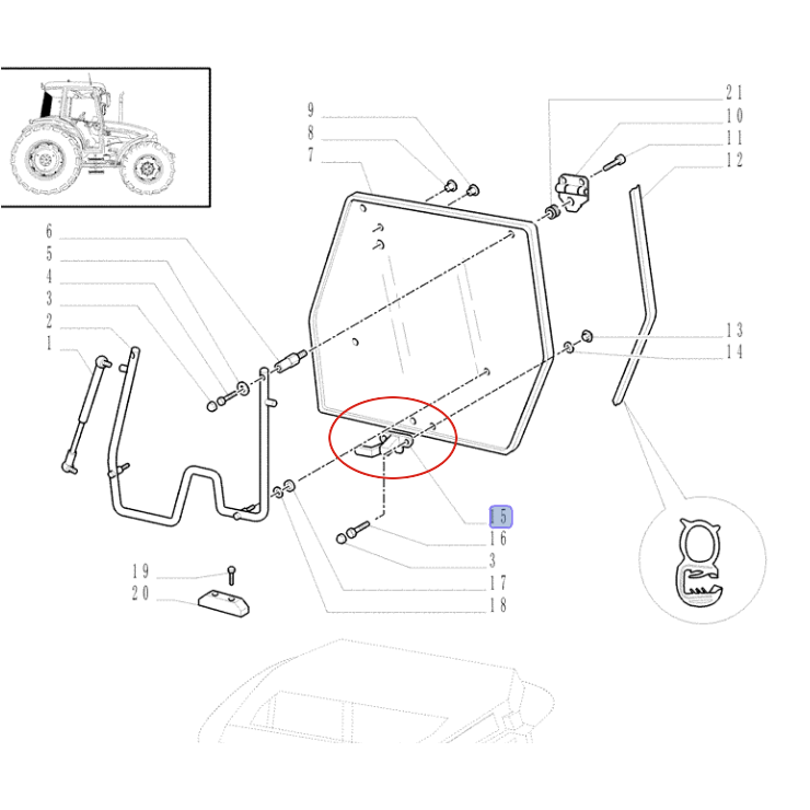 РУЧКА ЗАДНЕГО ОКНА NEW HOLLAND CASE STEYR 5089564 - 5095078