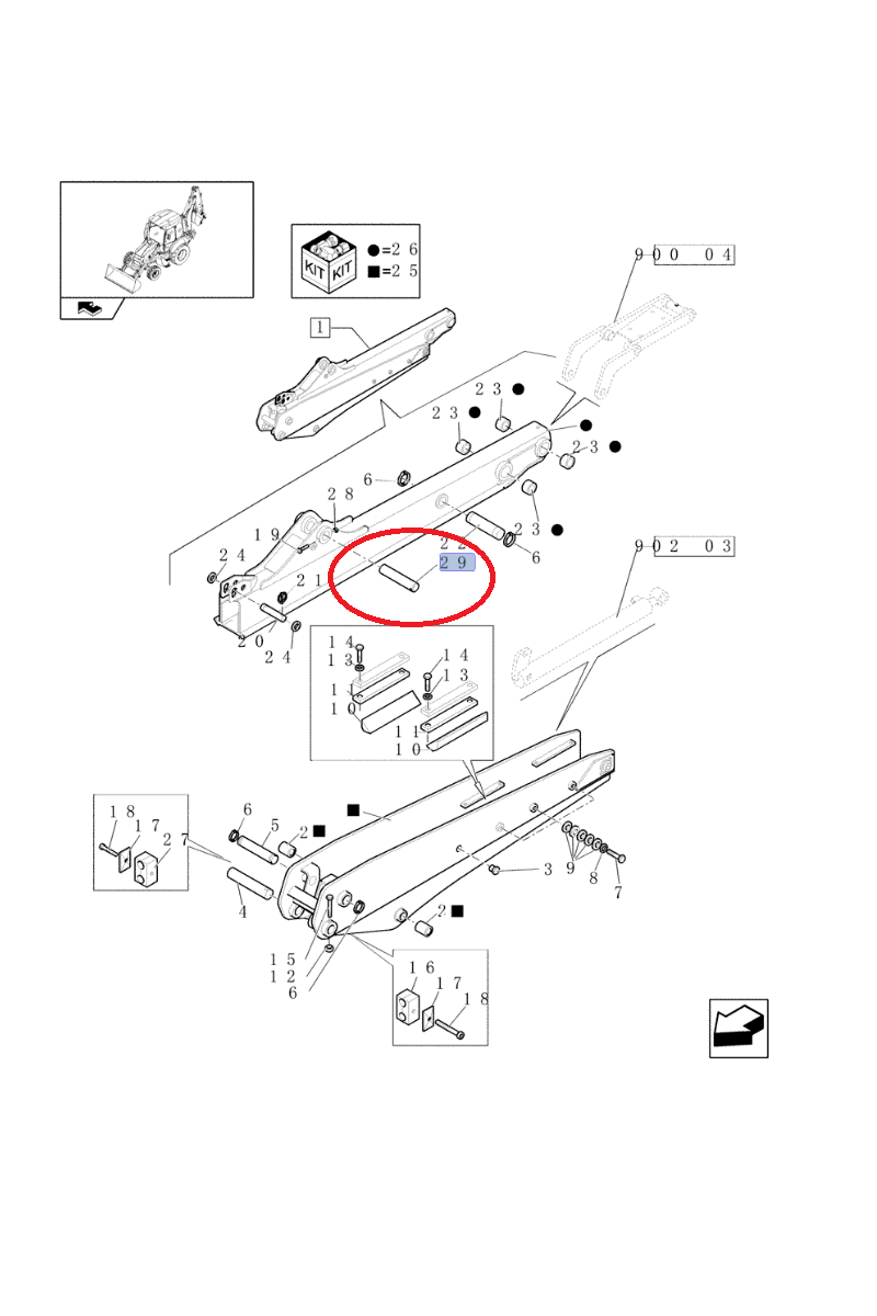 Штифт рычага экскаватора New Holland CNH 44,92x208 мм - 87577359